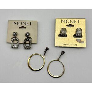 Lot of 3 Vintage Pairs of Earrings Clip-On Screw-On Clip-On Magnet Monet and KIM